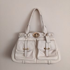 Coach Cream Leather Shoulder Bag with Gold-Tone Hardware